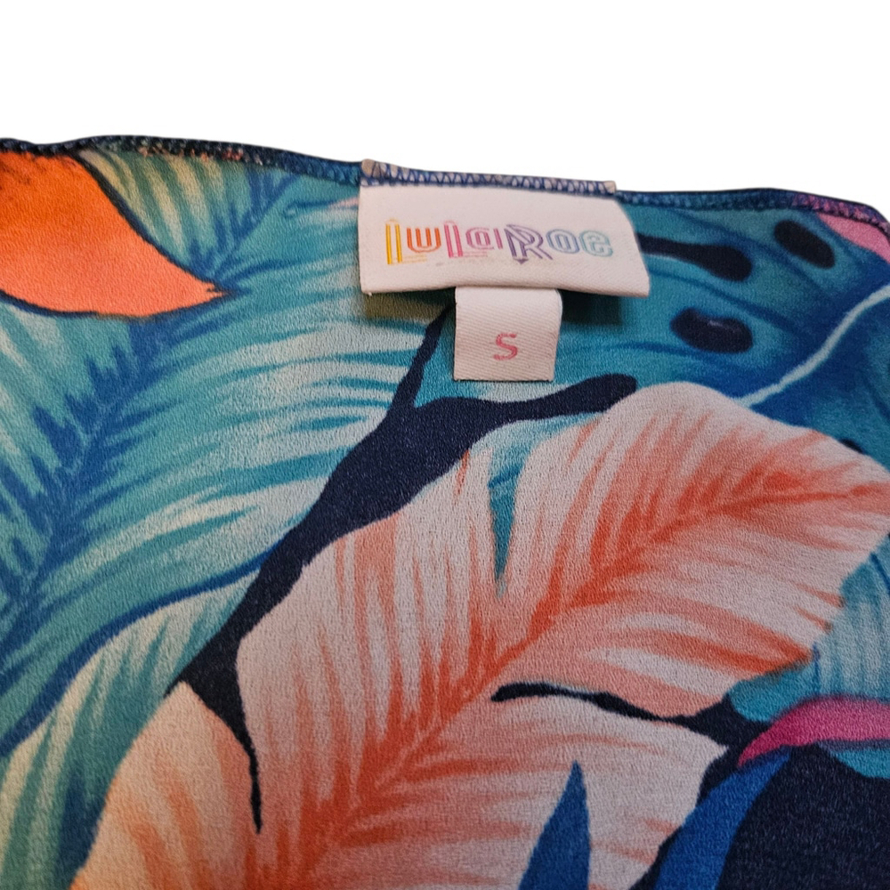 LuLaRoe Shirley Small Blue Pink Orange Tropical Print Kimono Sheer Cover Up - Picture 5 of 6